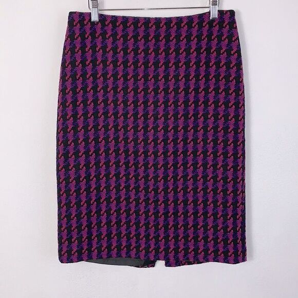 Talbots Pink Purple Wool Blend Houndstooth Textured Pencil Skirt Sz 8 - Picture 1 of 7